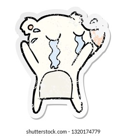 distressed sticker of a cartoon crying polar bear