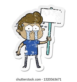 distressed sticker of a cartoon crying protester