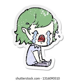 distressed sticker of a cartoon crying vampire girl