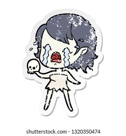 distressed sticker of a cartoon crying vampire girl