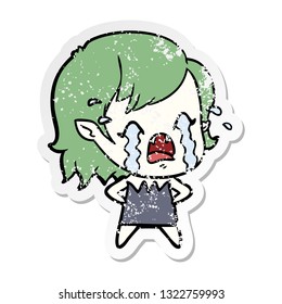 distressed sticker of a cartoon crying vampire girl