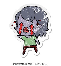 distressed sticker of a cartoon crying vampire girl