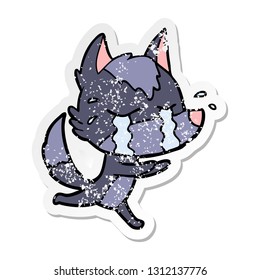 distressed sticker of a cartoon crying wolf