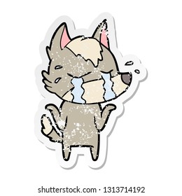 adesivo angustiado de um desenho animado chorando lobo
