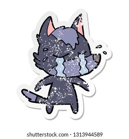 distressed sticker of a cartoon crying wolf