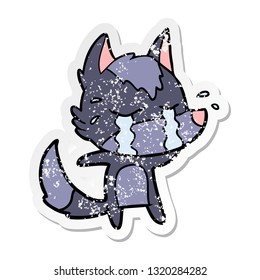 pegatina angustiada de una caricatura que llora lobo