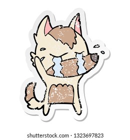 distressed sticker of a cartoon crying wolf