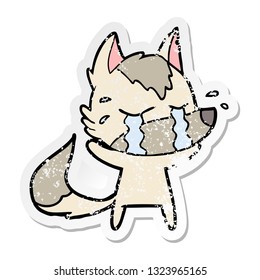 distressed sticker of a cartoon crying wolf