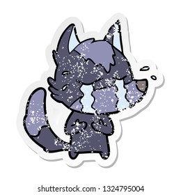 distressed sticker of a cartoon crying wolf