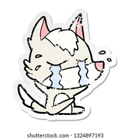bedrückter Aufkleber eines Cartoon weinenden Wolfs