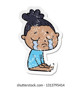 distressed sticker of a cartoon crying woman