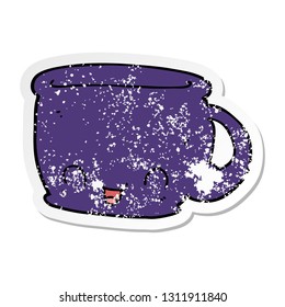 distressed sticker of a cartoon cup of coffee