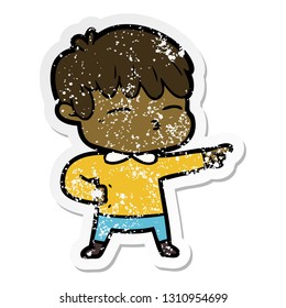 distressed sticker of a cartoon curious boy