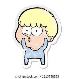 distressed sticker of a cartoon curious boy