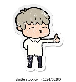 distressed sticker of a cartoon curious boy