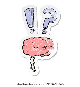 distressed sticker of a cartoon curious brain