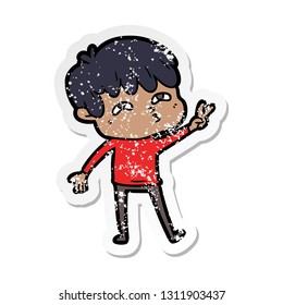 distressed sticker of a cartoon curious man