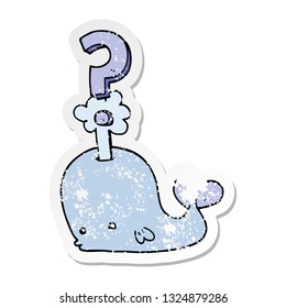 distressed sticker of a cartoon curious whale