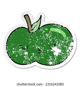 distressed sticker of a cartoon cute apple