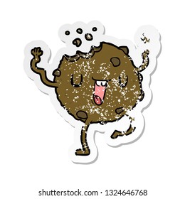 adesivo angustiado de um cookie de dança de desenho animado