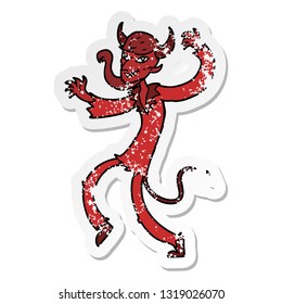 distressed sticker of a cartoon dancing devil