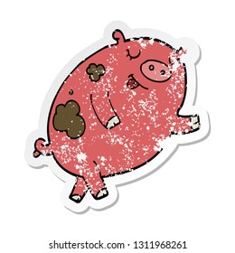 pegatina angustiada de un cerdo bailando de dibujos animados