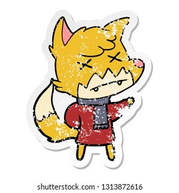 distressed sticker of a cartoon dead fox