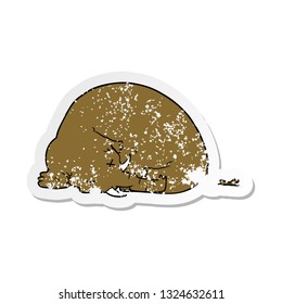 distressed sticker of a cartoon dead mammoth