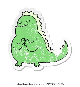 distressed sticker of a cartoon dinosaur