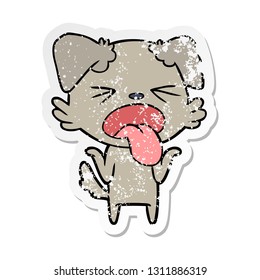 distressed sticker of a cartoon disgusted dog shrugging shoulders