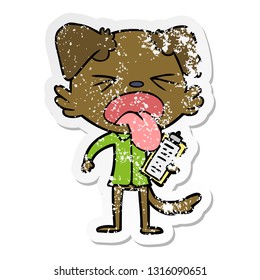 distressed sticker of a cartoon disgusted dog