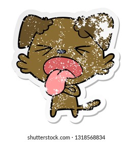 distressed sticker of a cartoon disgusted dog