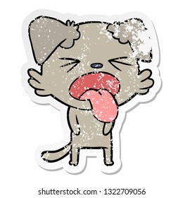 distressed sticker of a cartoon disgusted dog