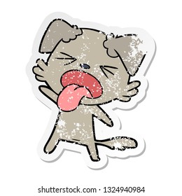 distressed sticker of a cartoon disgusted dog
