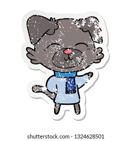 distressed sticker of a cartoon dog