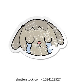 distressed sticker of a cartoon dog face crying