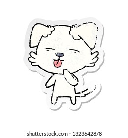 distressed sticker of a cartoon dog sticking out tongue