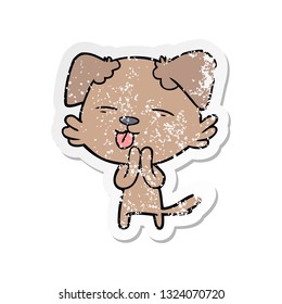 distressed sticker of a cartoon dog sticking out tongue