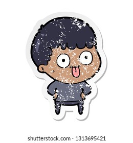 distressed sticker of a cartoon dumb kid