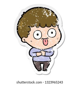 distressed sticker of a cartoon dumb kid