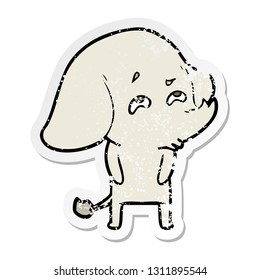 distressed sticker of a cartoon elephant remembering