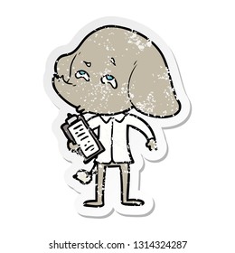 distressed sticker of a cartoon elephant remembering