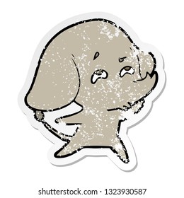 distressed sticker of a cartoon elephant remembering