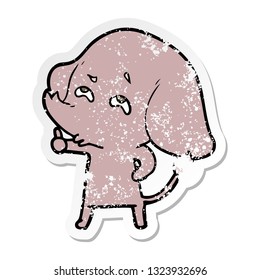 distressed sticker of a cartoon elephant remembering