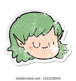 distressed sticker of a cartoon elf girl