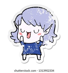 distressed sticker of a cartoon elf girl