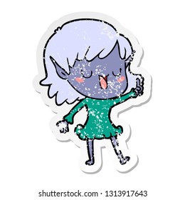 distressed sticker of a cartoon elf girl