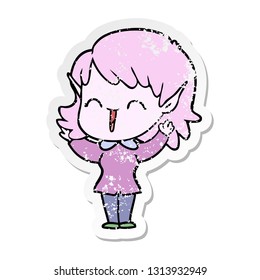 distressed sticker of a cartoon elf girl