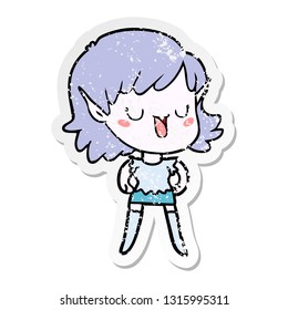distressed sticker of a cartoon elf girl