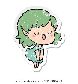 distressed sticker of a cartoon elf girl